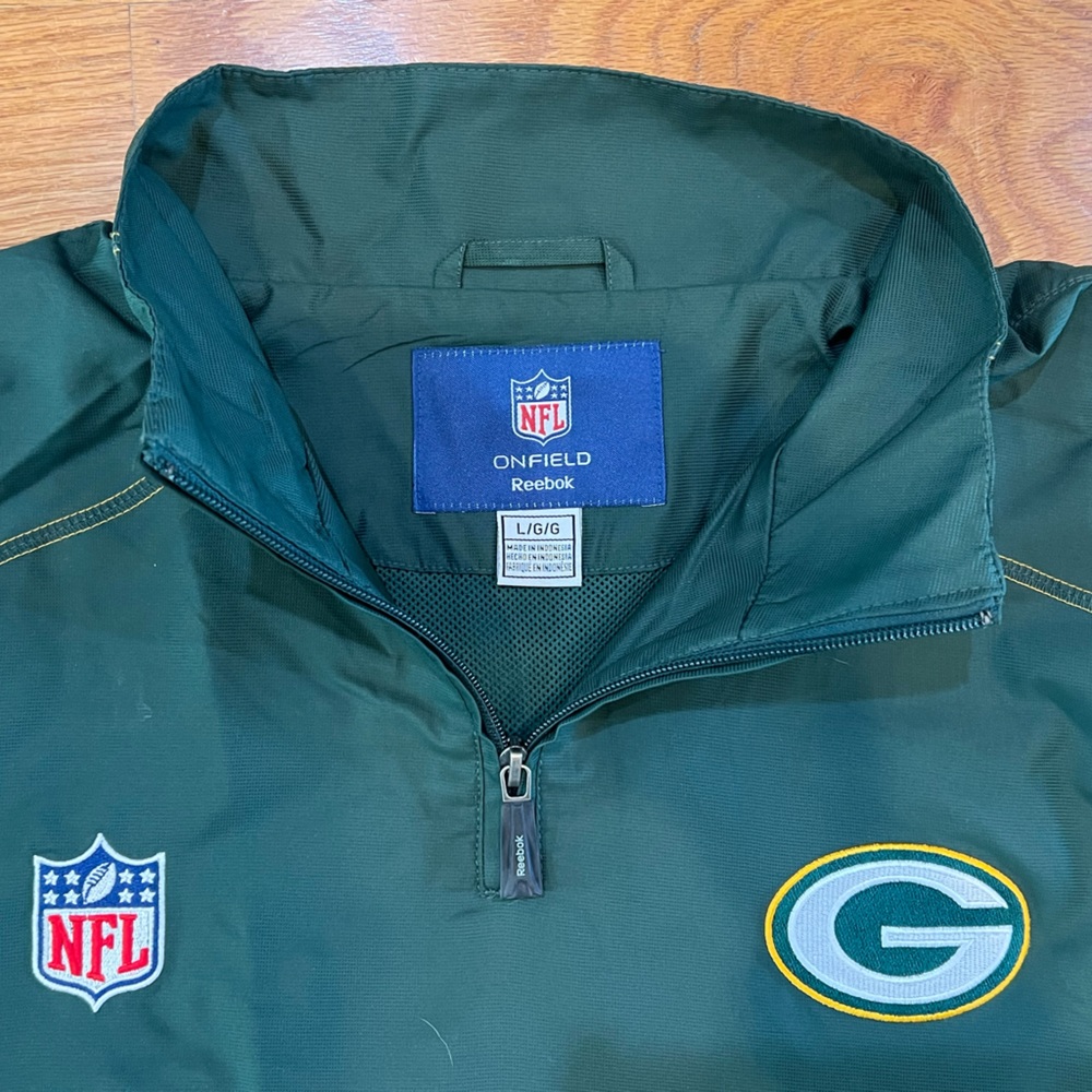 Green Bay Packers Men’s Pullover 1/4 Zip Coat Jacket Reebok on the Field